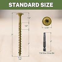 Vista 3 de LIONMAX Lag Screws 3 Inch, Structural Wood Screw #14 x 3, 50-PCS Heavy Duty Construction Screw, Rust Resistant, Washer Head, Bronze Coated Exterior