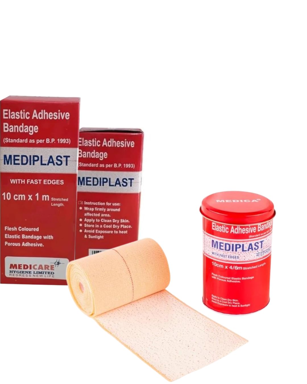 Mediplast Elastic Adhesive Bandage Combo Pack -Size 10cmX1m & 10cmX4/6m