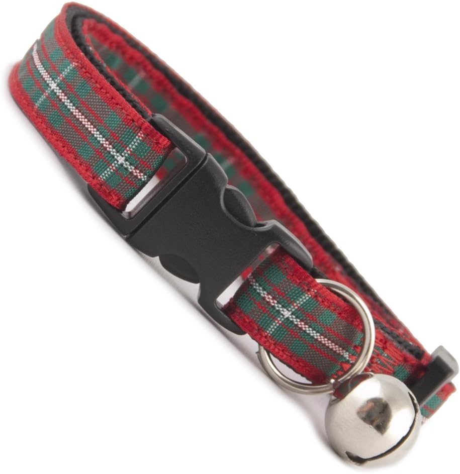 Large Cat Collar | Red Tartan | Cat Safety Collar | Quick Breakaway Buckle | Removable Bell