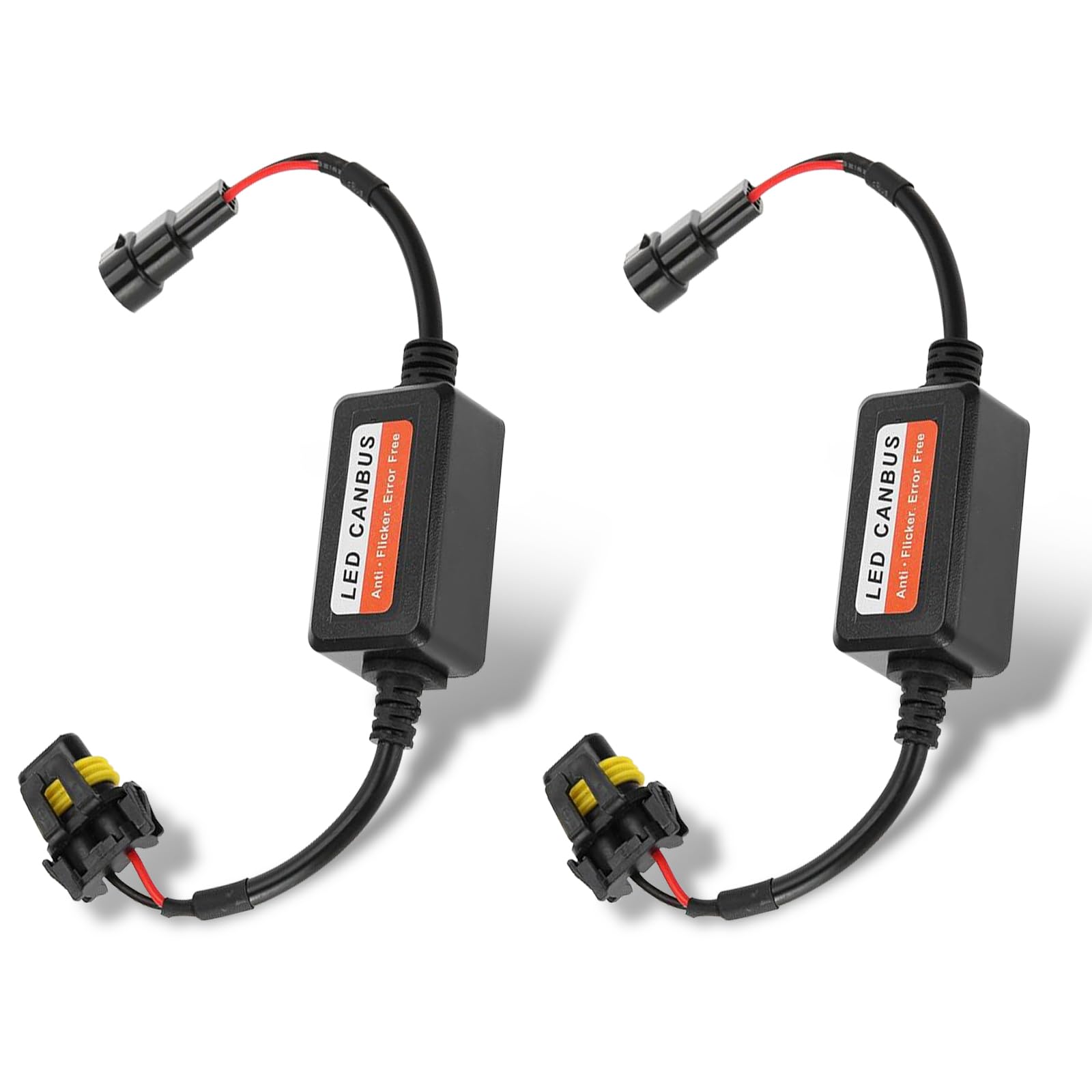 Pack-2 9006/HB4/9012 Canbus LED Light Decoder Driver Adaptor, Error Code Canceler, Anti Flicker Harness for LED Light Systems (Black)