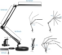 SKYLEO LED asztali lámpa klippel és talppal, 3 fénymód, 10 fokozat, USB port, fekete 4