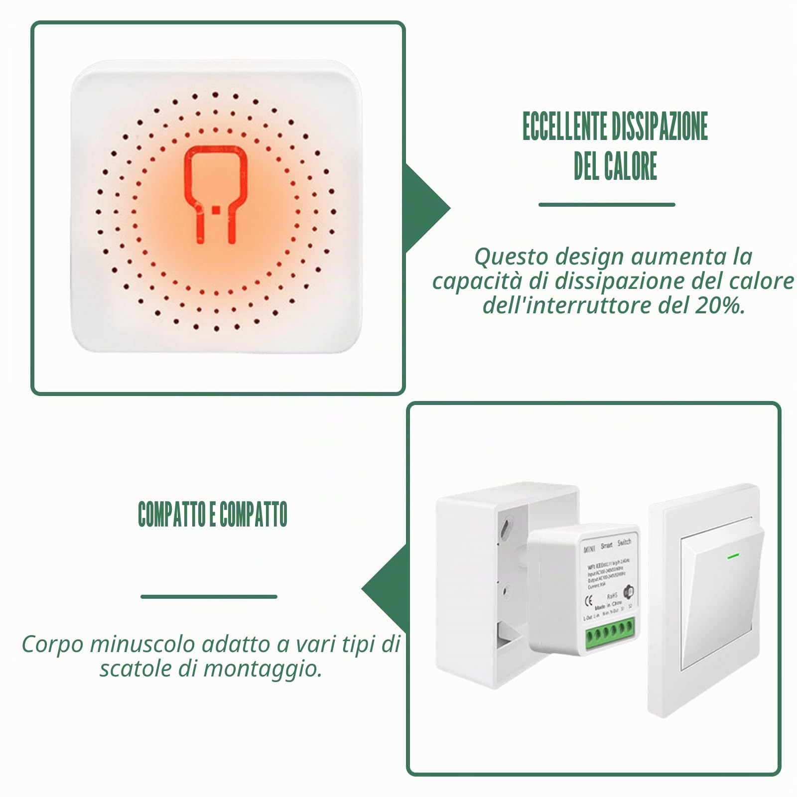 Modulo Mini Interruttore Intelligente WiFi a 2 Vie - 4 Pezzi Fai da te per Parete, Compatibile con App Tuya