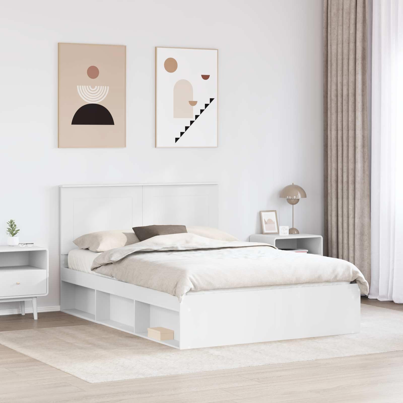 Nowoczesna biała rama łóżka Queen 140 x 200 cm, lite drewno sosnowe, wytrzymała podstawa platformowa do mieszkań miejskich, łatwe czyszczenie, maks. pojemność 200 kg