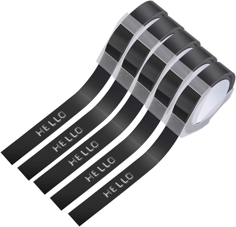 Oozmas Replace Dymo Embossing Tape 1/2 Inch 3D Plastic Emboss Labels White Print on Black Compatible for DM1595 Organizer Xpress Pro, 5 Pack