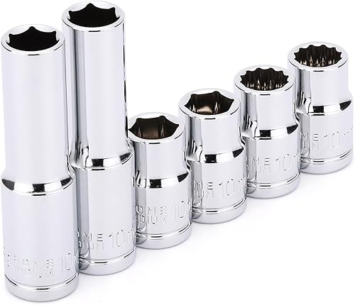 Miniatura 6 de CASOMAN Juego de llaves de impacto de 6 piezas, 38 pulgadas, profundo y poco profundo, 0.394 in, métrico, diseño de 6 puntos y 12 puntos, acabado
