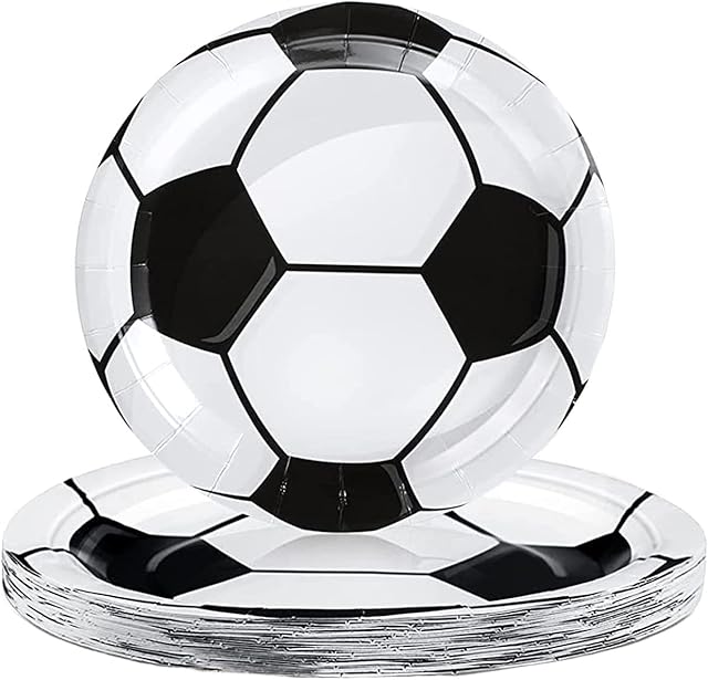 Football Party Paper Plates 7inch for Boys,16P Black White Football Soccer Paper Plates,Football Tableware Dinner Plates for Kids Sports Game,World Cup 2022,Football Birthday Party Decoration Supplies