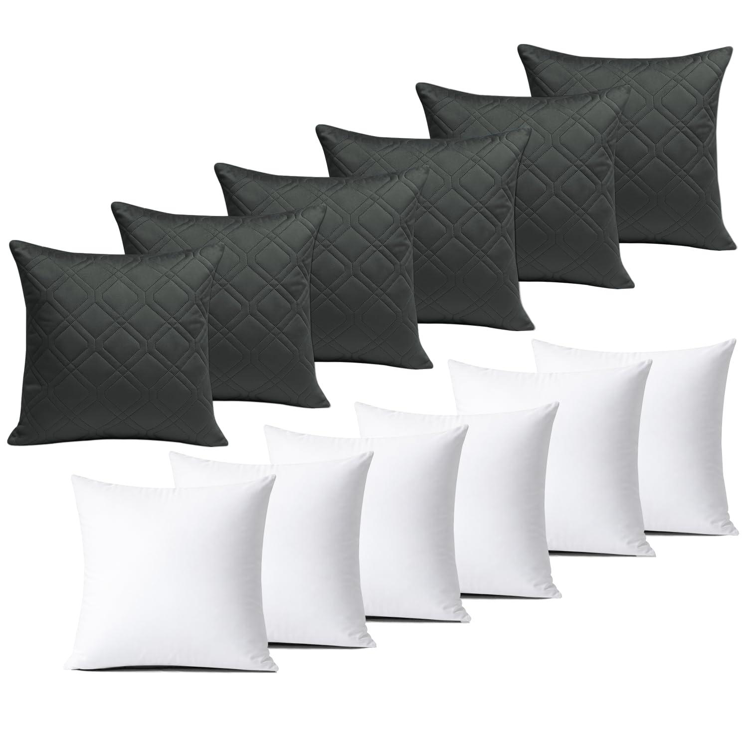 BedLooms Cushions with Covers Included 45x45 cm Charcoal Pack of 6 (6-Cushion Covers + 6-Cushion Inners) Ultrasonic Diamond Velvet Square Throw Pillow Cases with Invisible Zipper for Sofa Bedroom