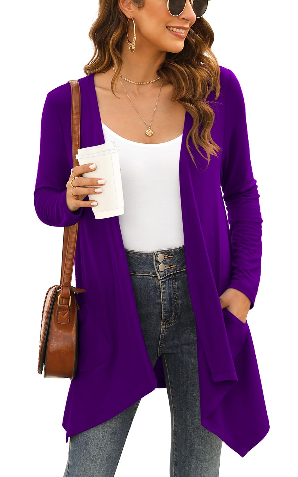 Wiwclo Veryoung Short Sleeve Cardigans for Women Casual Drape Open Front Lightweight Summer Cardigan with Pocket High Low Hem