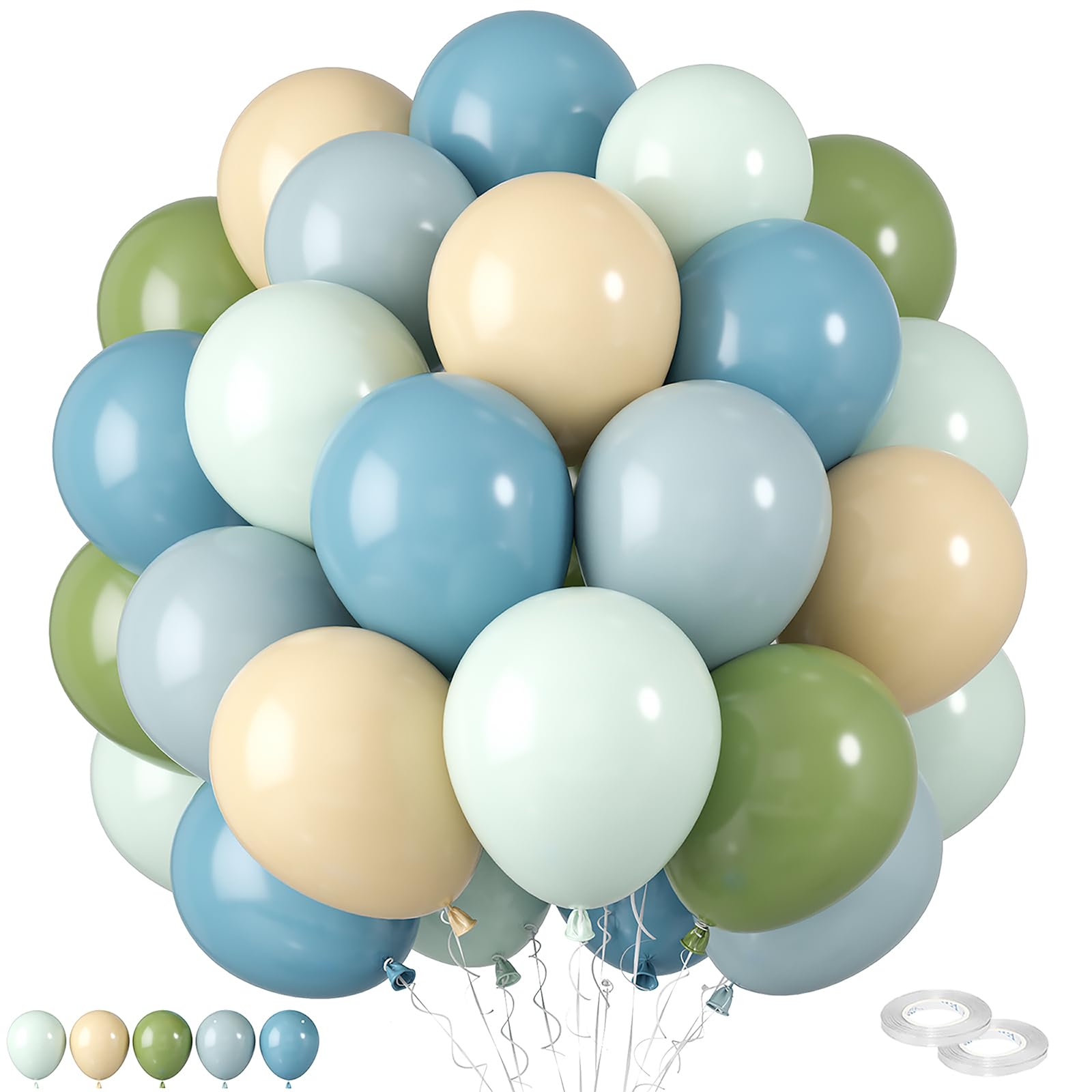 FEYG Blue and Green Balloons, 60 Pcs 12 Inch, Nature Themed, Reusable, Perfect for Birthday, Baby Shower, Engagement Parties, Unisex Children and Adults