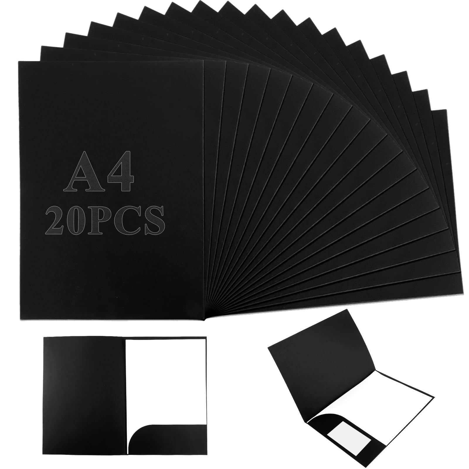 APACALI Teczka prezentacyjna A4, 20 sztuk, papier typu kraft, teczka na dokumenty A4, tektura z otworem na wizytówki, teczka kolekcjonerska, teczka do podpisów, karton na dokumenty, raporty, czarna