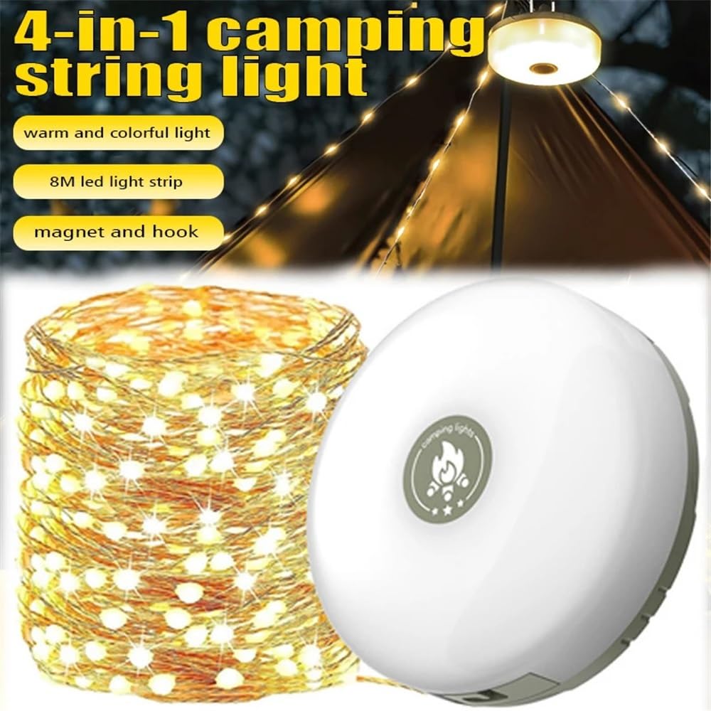 Wielofunkcyjna konstrukcja 4 w 1 Lampa kempingowa String USB Ładowana lampa zewnętrzna do namiotu Lampka dekoracyjna XTE Latarka LED z haczykiem magnetycznym