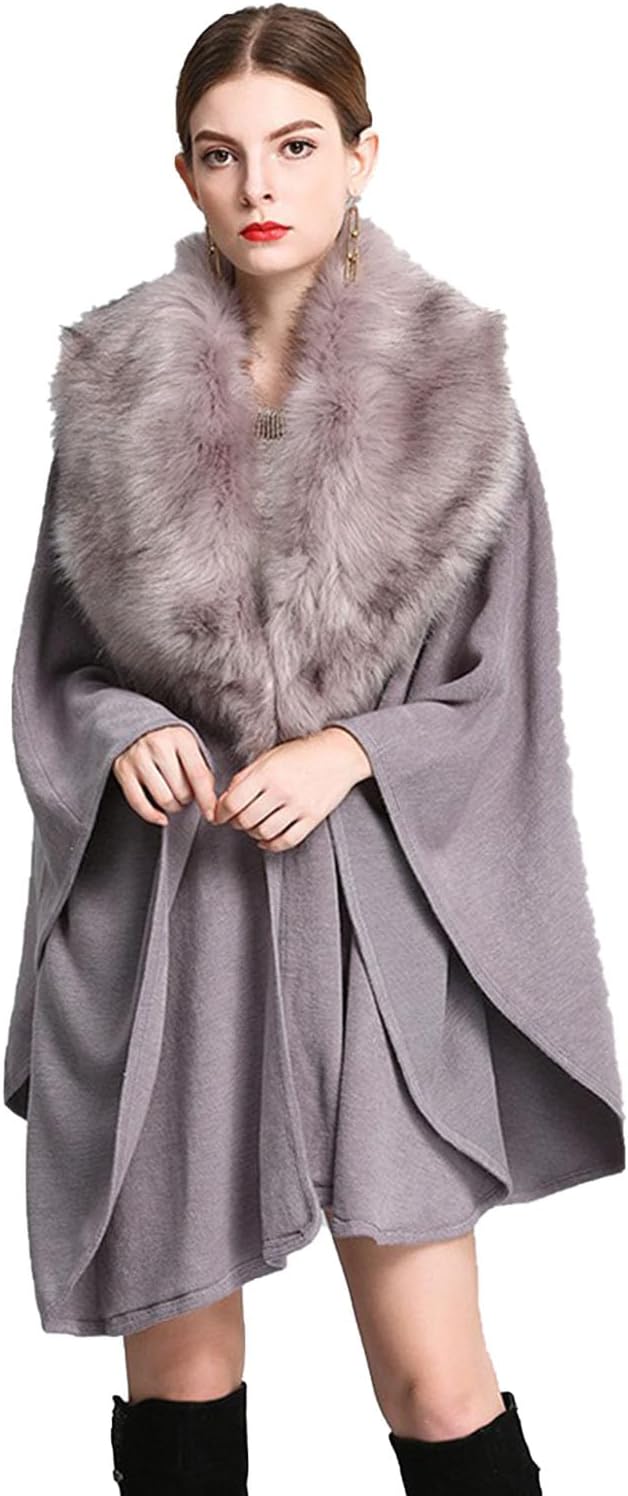 RAMEMO] カーディガン マント ニット ショール レディース ケープ ストール スカーフ ファー付き 冬服 秋用 エレガント ファー ケープ  ロング丈 ふわふわ 冬コート レディース 毛皮 きれいめ アウター 秋冬 フォーマル ニットカーディガン ポンチョ マント 大判 暖かい ... レディース ニットケープ コート カーディガン ショール ラップ ストール クローク ポンチョ エレガントな フェイクフォックスファ