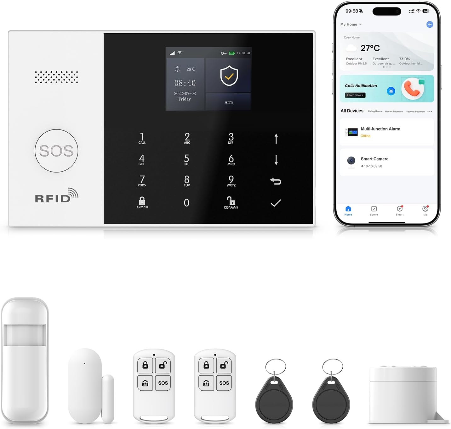 Home Security System Wireless,Home Alarm System with Instant App Alerts,WiFi+GSM/4G Door/Window Motion Alarms Sensors DIY Kit,Compatible with Alexa Smart Life Tuya APP NO Monthly Fees