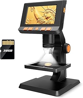 Digital Coin Microscope 4.3 inch Screen Handheld Microscope 1080p LCD Digital Microscope Video Camera 1000X Coin Magnifier with 8 Adjustable LED Lights for PCB Soldering for Adults/Kids Outside Use.