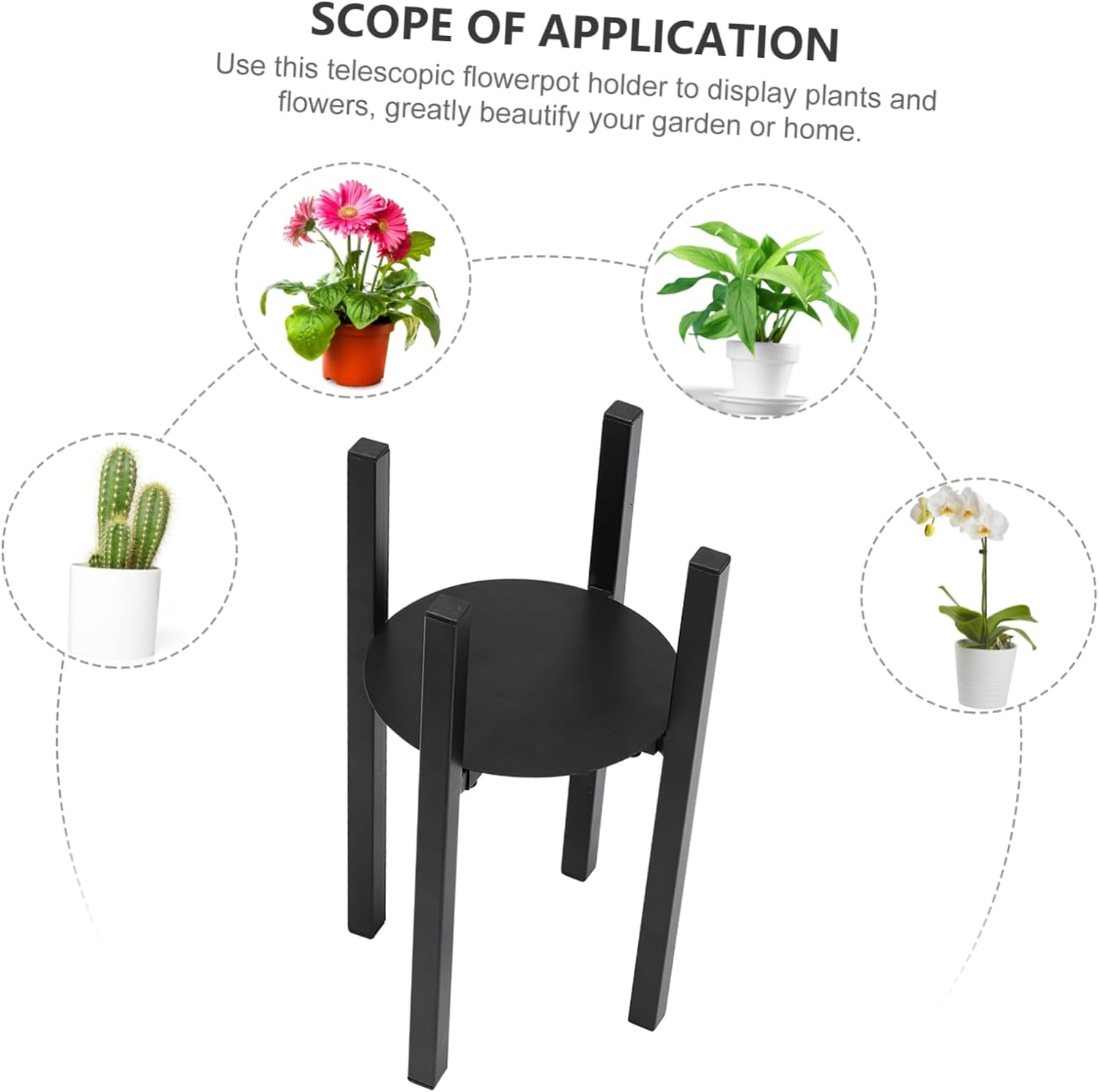 Sosoport Telescopic Plant Stand Holder Wrought Iron Flowerpot Rack for Use Simple Design for Home Office Garden and Balcony Display