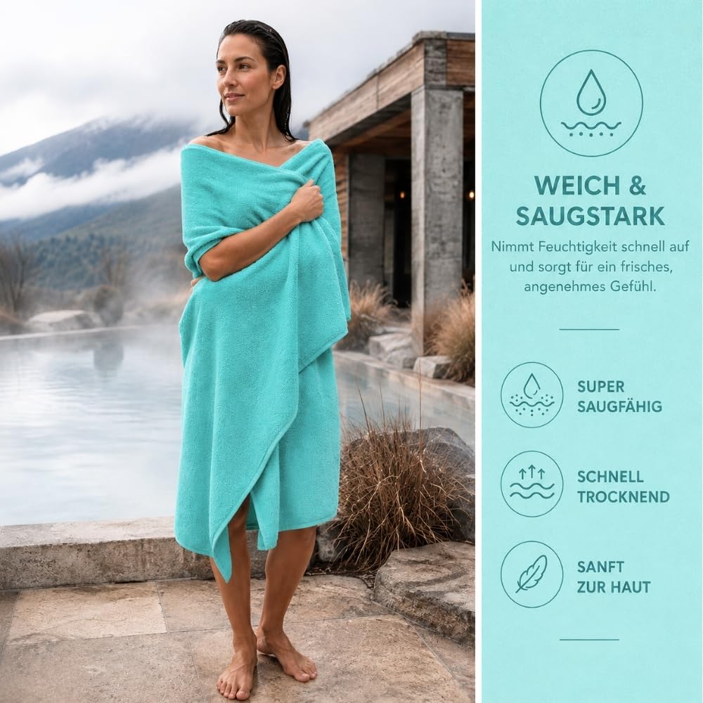 Telo da bagno XXL, 100 x 200 cm, in 100% cotone, 625 g/m², extra large, morbido e assorbente, turchese