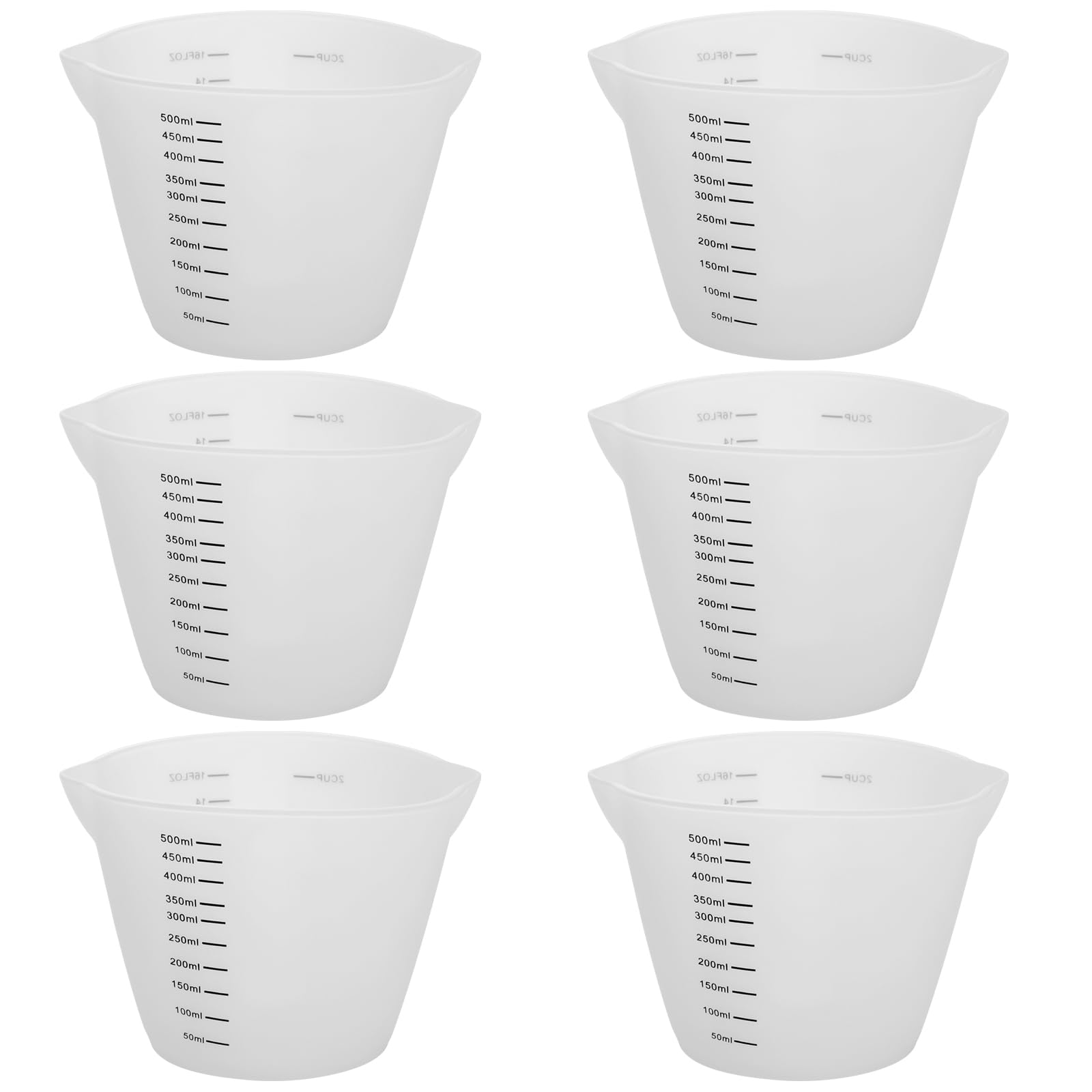 JEUIHAU Lot de 6 tasses à mesurer réutilisables en silicone de 500 ml pour travaux manuels en résine et fabrication de bijoux, moules, projets artistiques