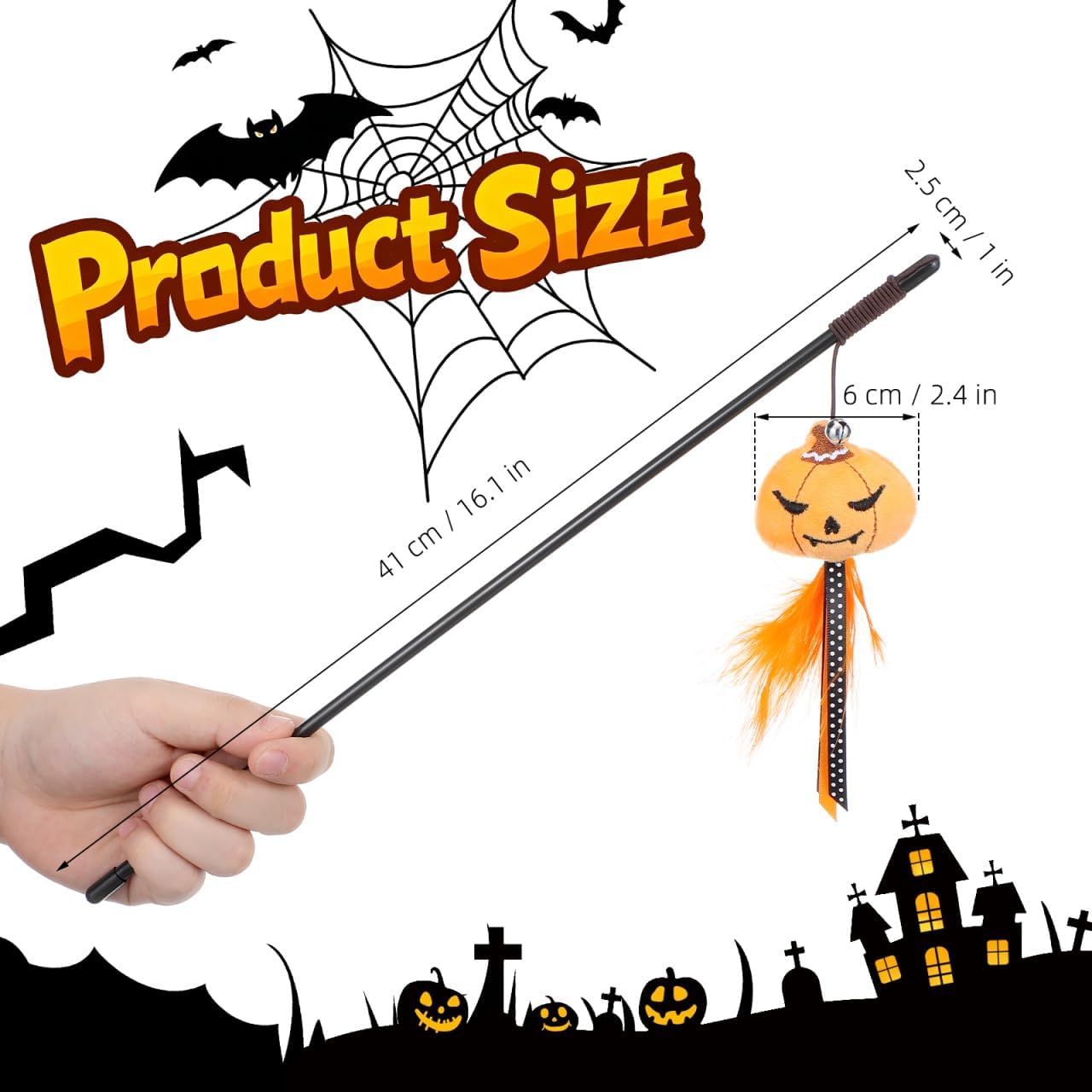 Toddmomy Halloween Pumpkin Cat Teaser Stick Interactive Wand Kitten Toy image 5