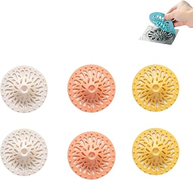 Sink Strainer Cover 6 Pcs, Shower Drain Hair Catcher for Bathroom Kitchen Floor Drain Blue, Yellow, Pink