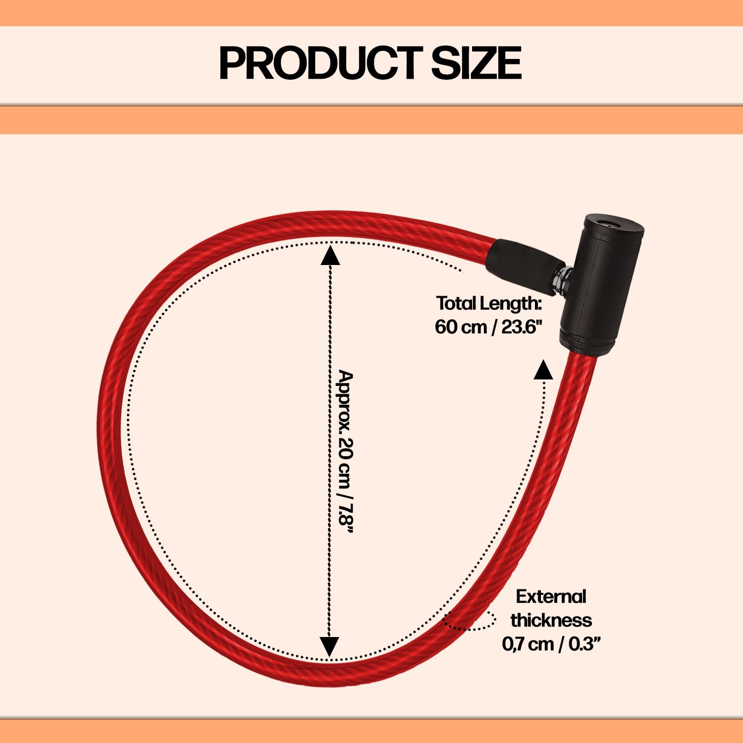 Câble Antivol à Clé En Acier 110 Cm – 2 Clés Incluses, Sécurité Renforcée