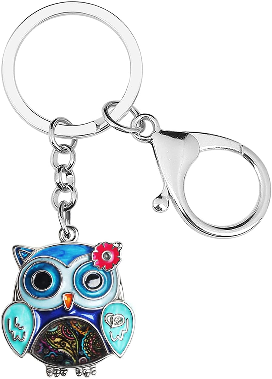 BONSNY Enamel Metal Chain Owl Key Chains For Women Car bag Charms Pendant Gifts