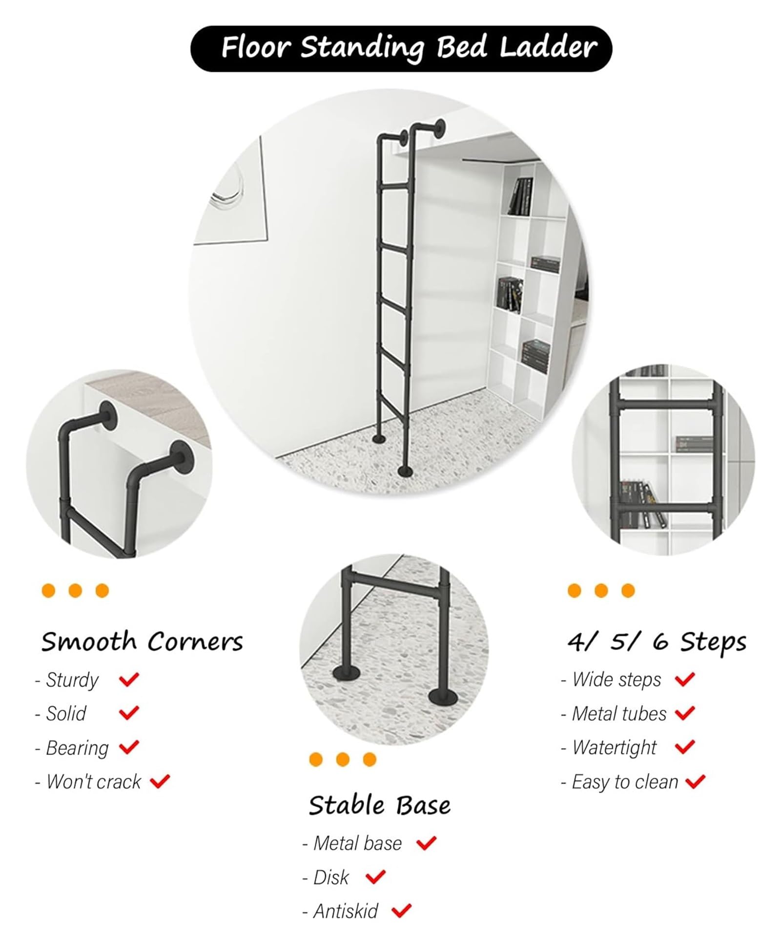 Escalera de literas de Alta Resistencia de 165,1 cm para Adultos y Personas Mayores: solución Ideal para Subir a autocaravanas, remolques, altillos y sótanos. Accesorio de Salida de emergenc
