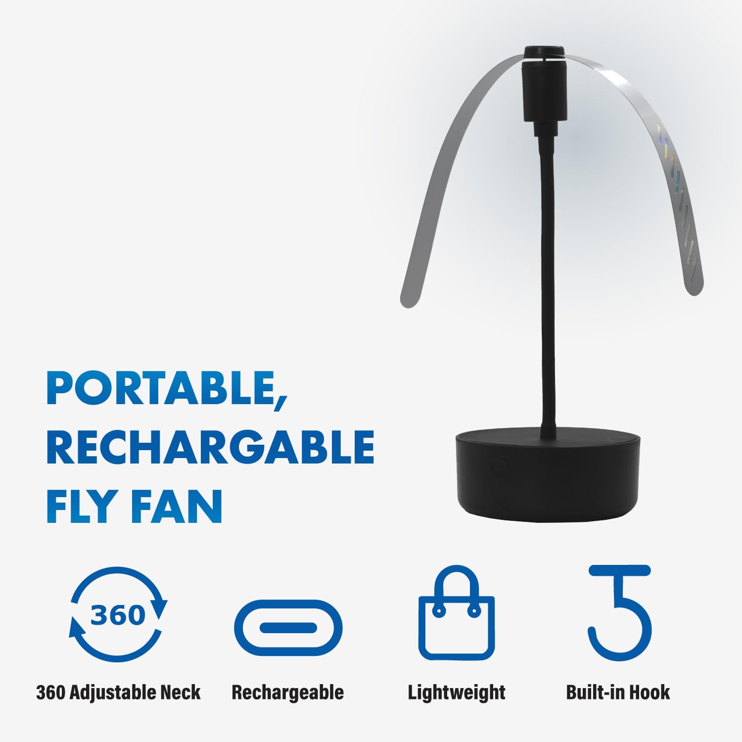 Ventilatore per alimenti ricaricabile USB-C nero FF-BK-04, accessorio da pranzo all'aperto e essenziale per barbecue, leggero con collo regolabile, accessorio da tavolo da picnic e patio