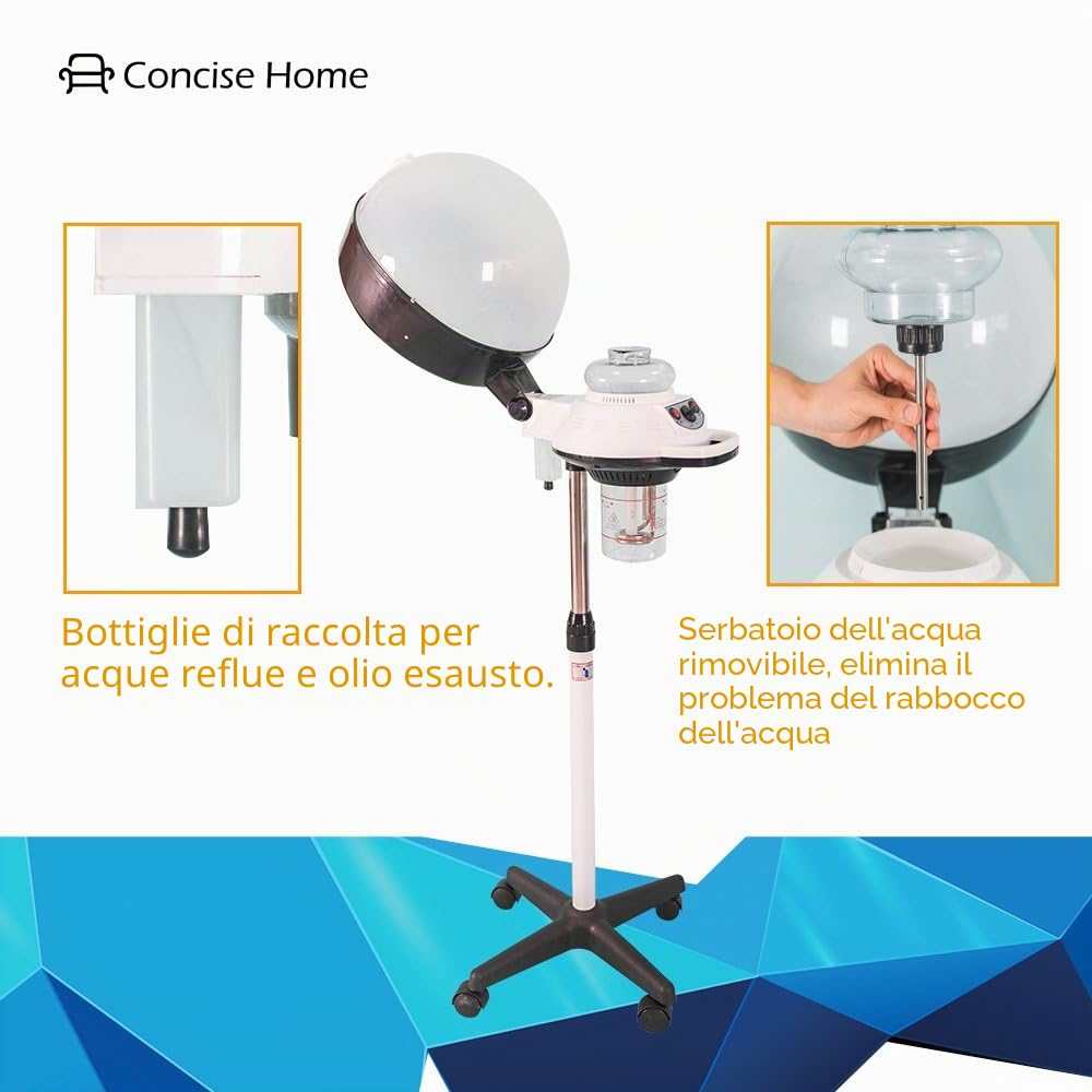 Vaporizzatore professionale per capelli con cappuccio per un condizionamento profondo, altezza regolabile da pavimento per spa salone e uso domestico