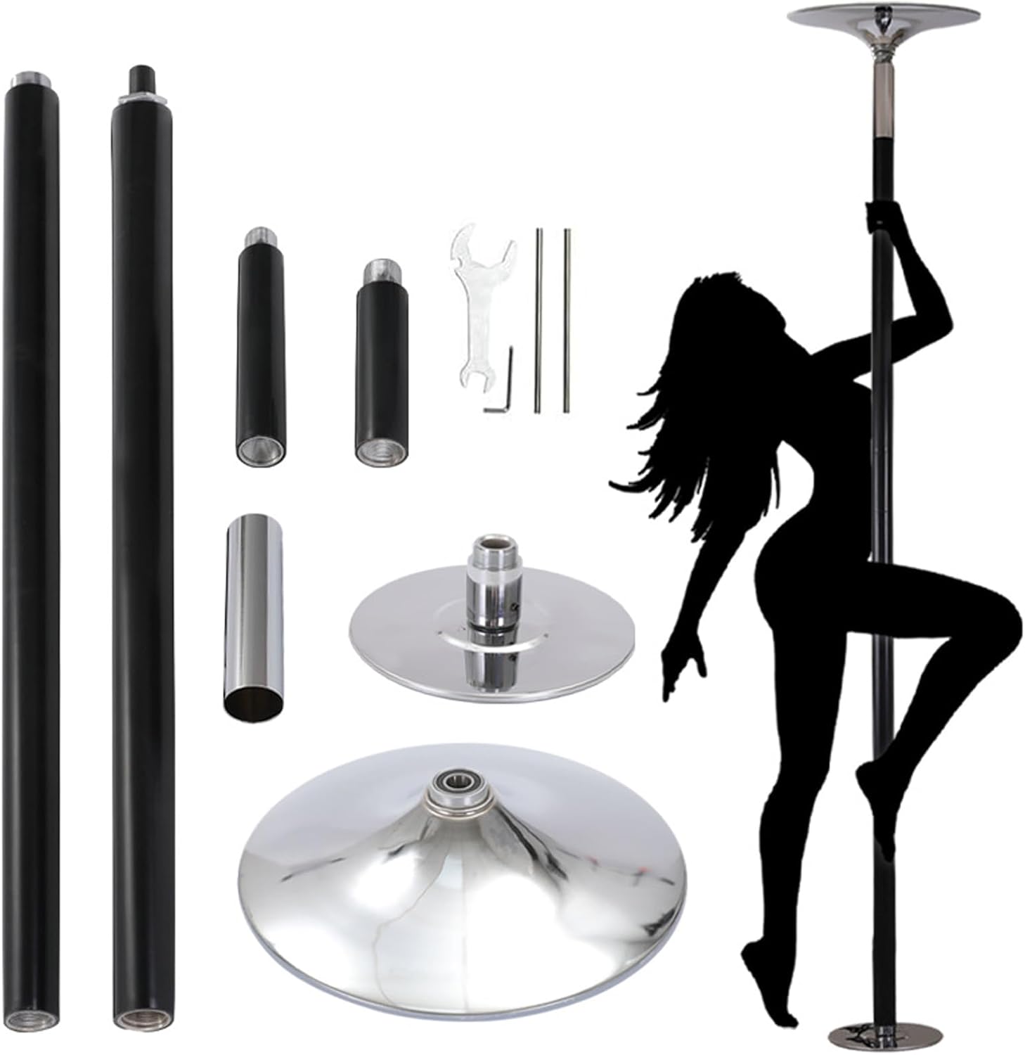 Silicone Grip Spinning Dance Pole, Height Adjustable 7.2–8.9 Ft Stripper Pole for Home Apartment Friendly Tubo de Pole Dance for Home Apartment Gym Studio, Static & Spin Modes