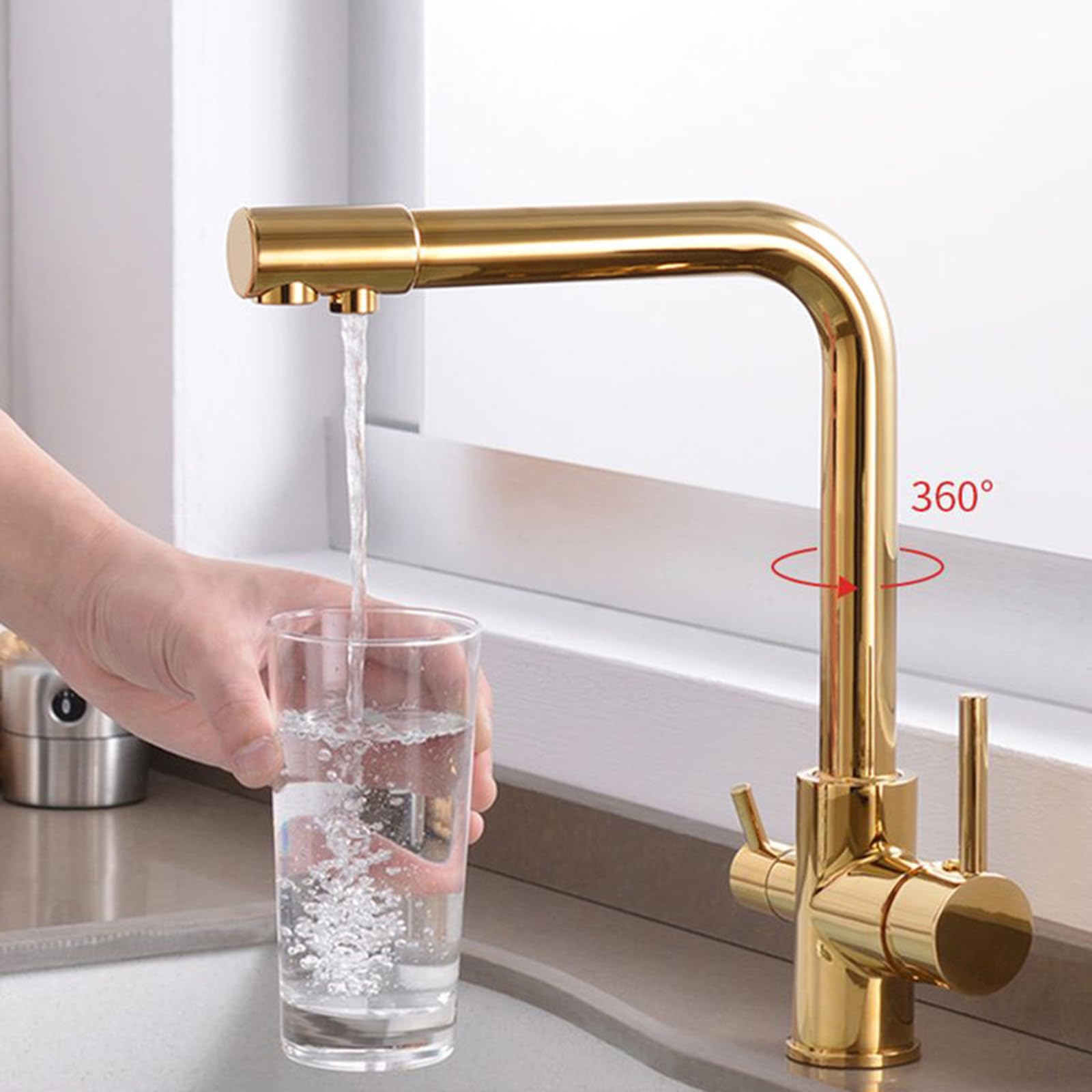 Rubinetto da cucina con rubinetto dell'acqua potabile, design a triplo flusso, miscelatore per lavello a doppia maniglia per una maggiore funzionalità e stile