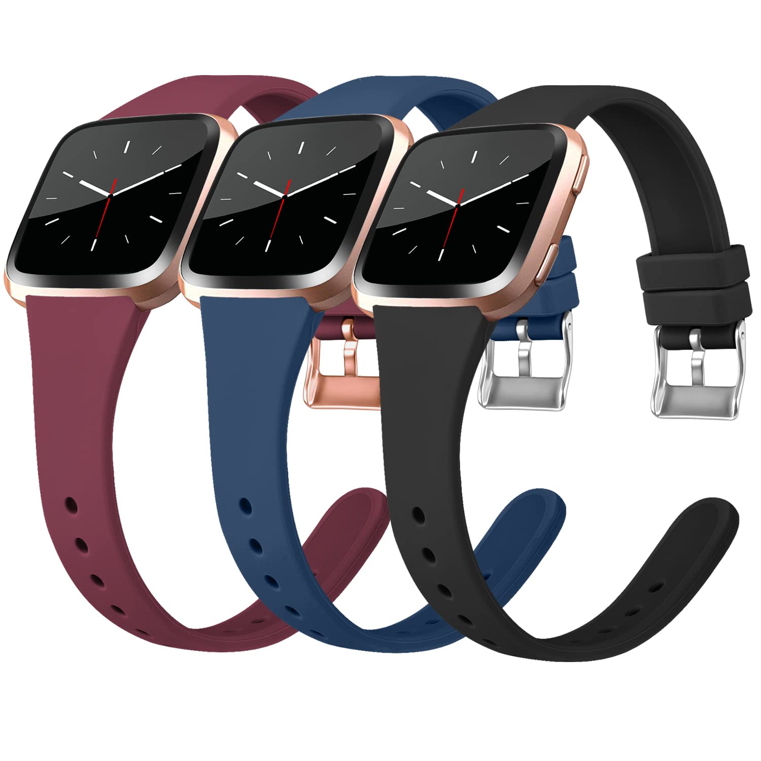 TobfitSilicone Slim Bands Compatible with Fitbit Versa 2/Versa/Versa Lite/Versa SE, Narrow & Thin Sport Wristbands with Metal Buckle for Women/Men