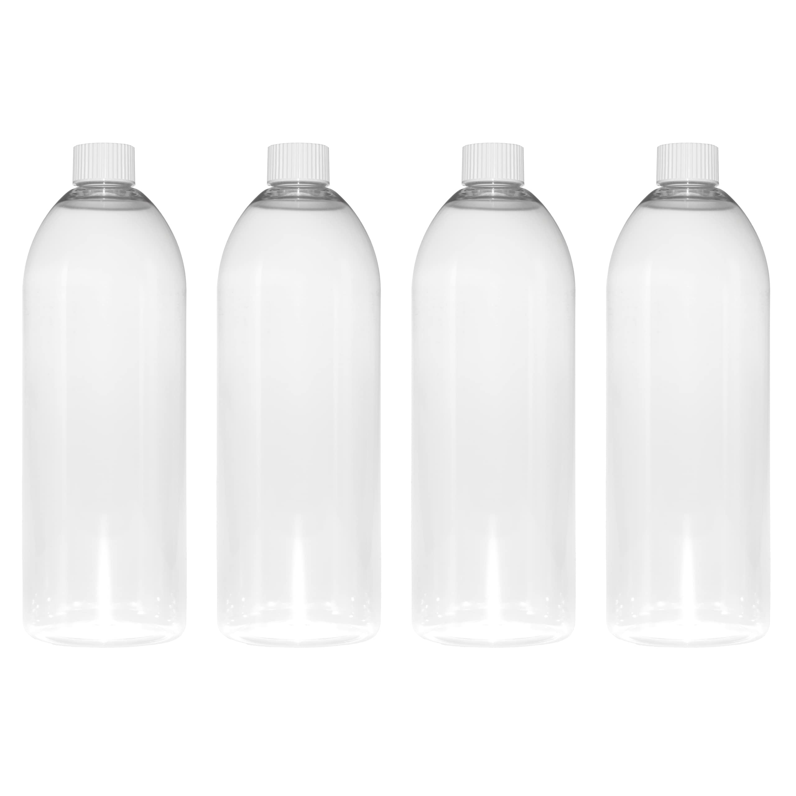 TEC 1 Litre Pet Plastic Bottles with Lids UK Made 28/410 White Caps Clear Empty Containers Tall Boston Round 30% Recycled RPET and Fully Recyclable (4)