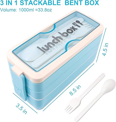Miniatura 5 de Iteryn Bento Box - Lonchera apilable de 3 capas con compartimentos, a prueba de fugas, ecológicas, para preparación de comidas