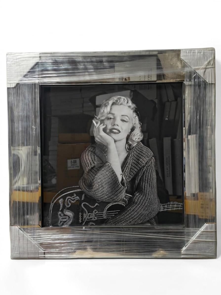 Biznest Stunning Marilyn Monroe Glitter Picture, 3D Glitter Art With Mirrored Frame Marilyn Monroe Tattoo Liquid Art Finish Frame Picture 55Cm X 55Cm