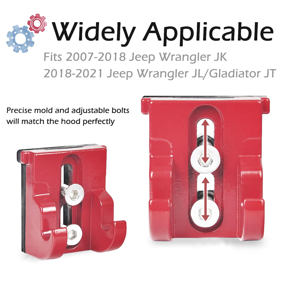 Motorhauben-Verschluss-Set aus Aluminium im US-Flaggen-Design for Jeep Wrangler JK JKU (2007-2018) und for Jeep Wrangler JL JLU (2018-2020) (Rot)