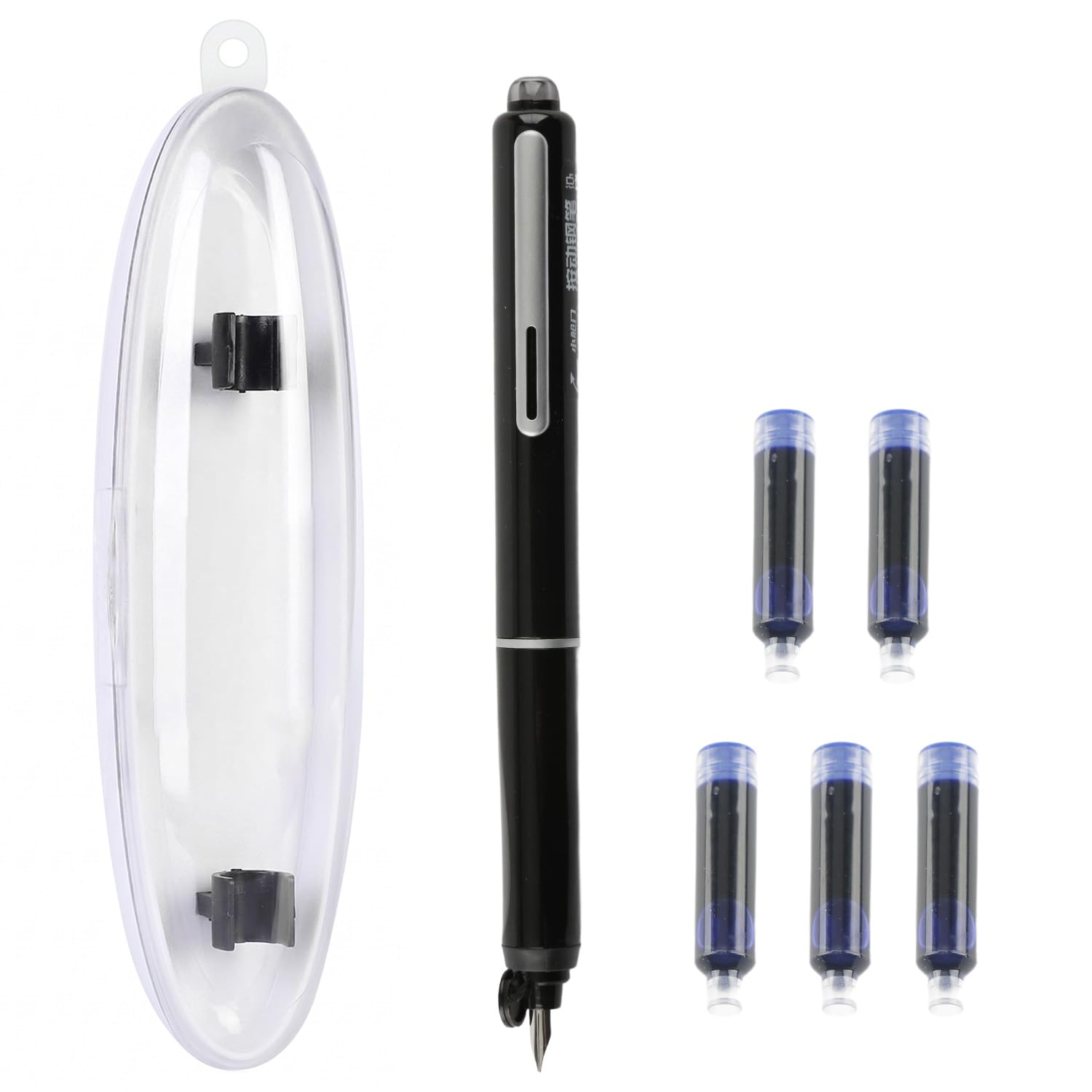 wellrun Retractable Fountain Pen,0.38mm Blue Ink Erasable Pen Includes 5 Refillable Cartridges,Smooth Writing No Leaking,Press Fine Nib Fountain Pens for Beginners,Pupils,Students(Black)