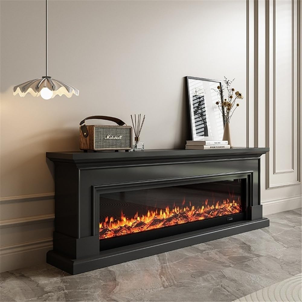 Decorative Fireplace French Style Fireplace TV Stand, Modern Entertainment Center Decorative Cabinet with LED Electric Fireplaces, Low Noise(Black,Small)