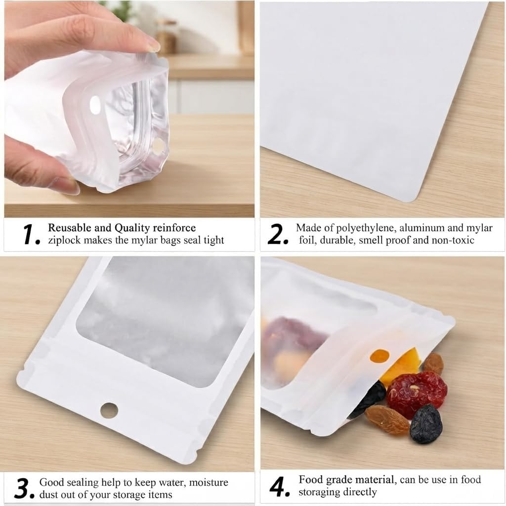 100 Pcs White Zipper Bags for Food Storage and Small Business(4.7x7.9 inch) image 2