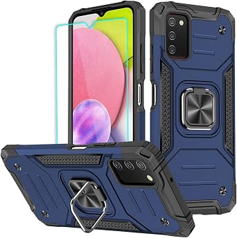 حافظة HNHYGETE Samsung Galaxy A03s، حافظة Samsung A03s، مع واقي شاشة عالي الدقة، 360 حافظة واقية شديدة التحمل مقاومة للصدمات من الدرجة العسكرية لهاتف Samsung Galaxy A03s باللون الأزرق