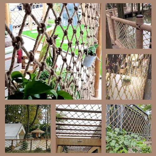 Image of Safety Hemp Rope Net Kids Climbing Safety Net Children Rope Neting Balcony Stairs Fence Railing Garden Playground Protection Heavy Duty Indoor Outdoor Decor 10mm /10cm 6.6x26.6ft(2x8m)