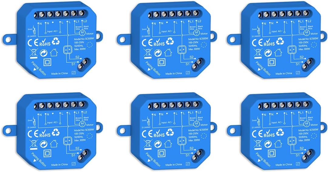 ZMIN Tuya Smart Roller Shutter Curtain Blinds Switch - Tubular Motor Remote Control Voice Operated 6 Pack