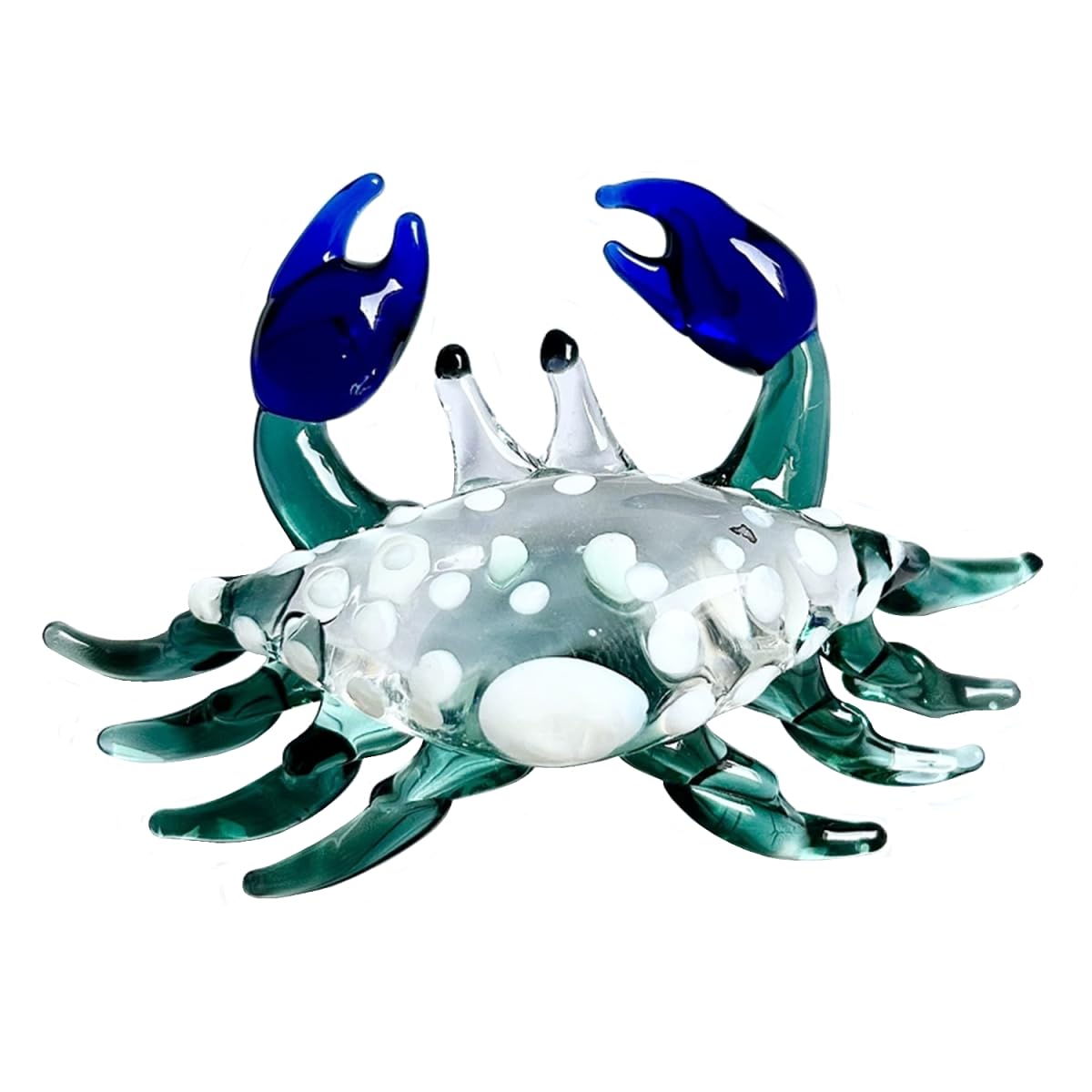 ZDHC Cute Crab Figurine Art Hand Blown Blue Glass Animal Sculpture Collectible Crystal Aquarium Sea Life Ornaments for Centerpiece Home Office Display Decor Craft
