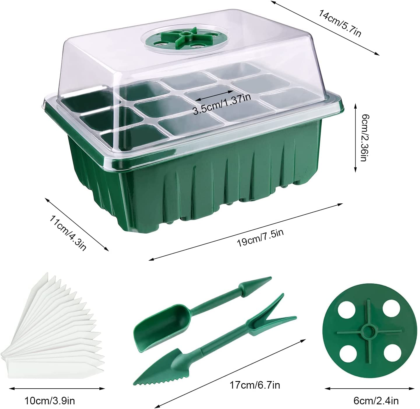 KAHEIGN 12Pcs Plateaux de Démarrage de Semences, 144 Cellules Plastique Très Résistant pour Propagation de Graines avec Dôme De Ventilation Et Socle, 20 étiquettes De Plantes, 2 Semis Outils