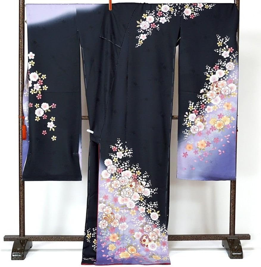 振袖 未仕立て 仮絵羽 桜 鞠 金糸 型染め友禅 黒 ブラック 在庫保管