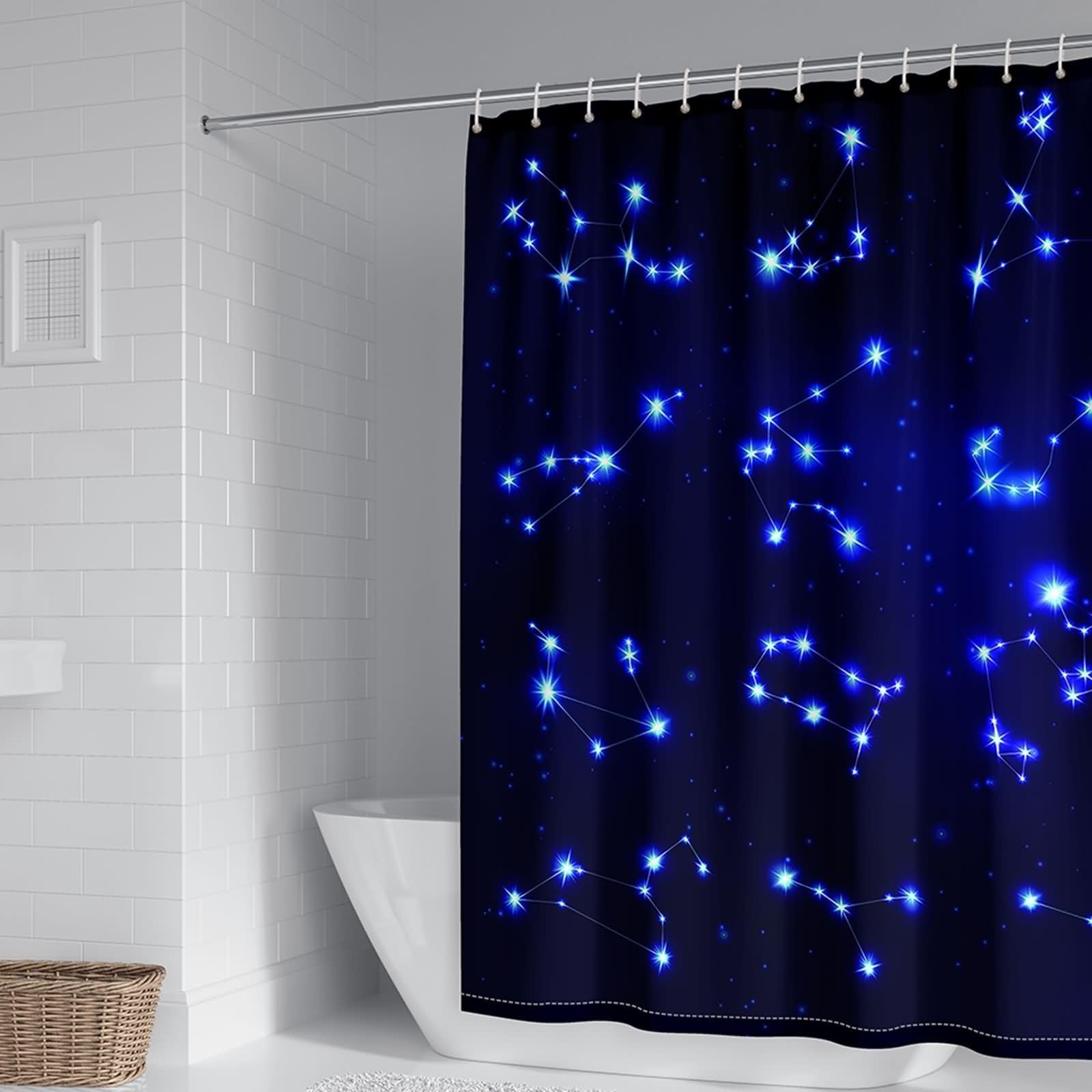 Rideau de douche 300x200cm lavable polyester bleu foncé avec anneaux KnSam