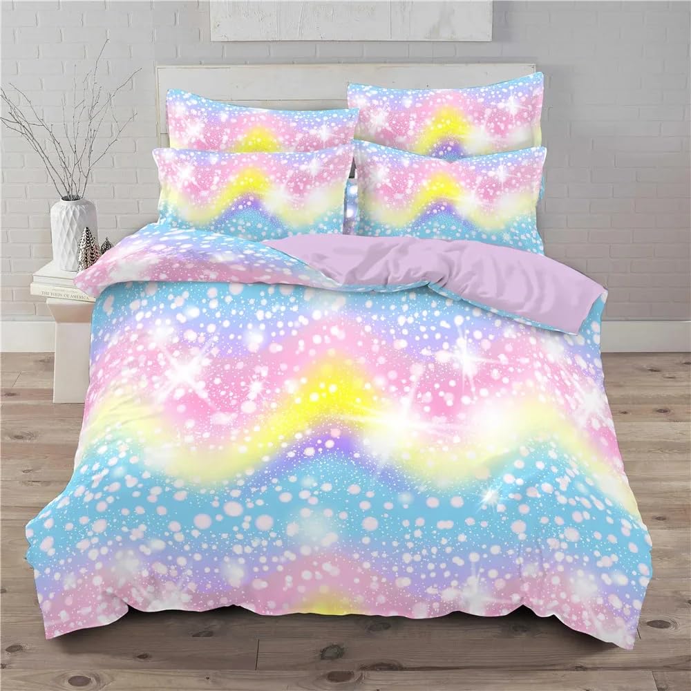 QBIDCSX Bedding Sets Single Rainbow Bedding Sets Single Koala Duvet Cover 200x200cm with Zipper Closure, Hypoallergenic Quilt Cover with 2 Pillowcase for Boys Kids Girls