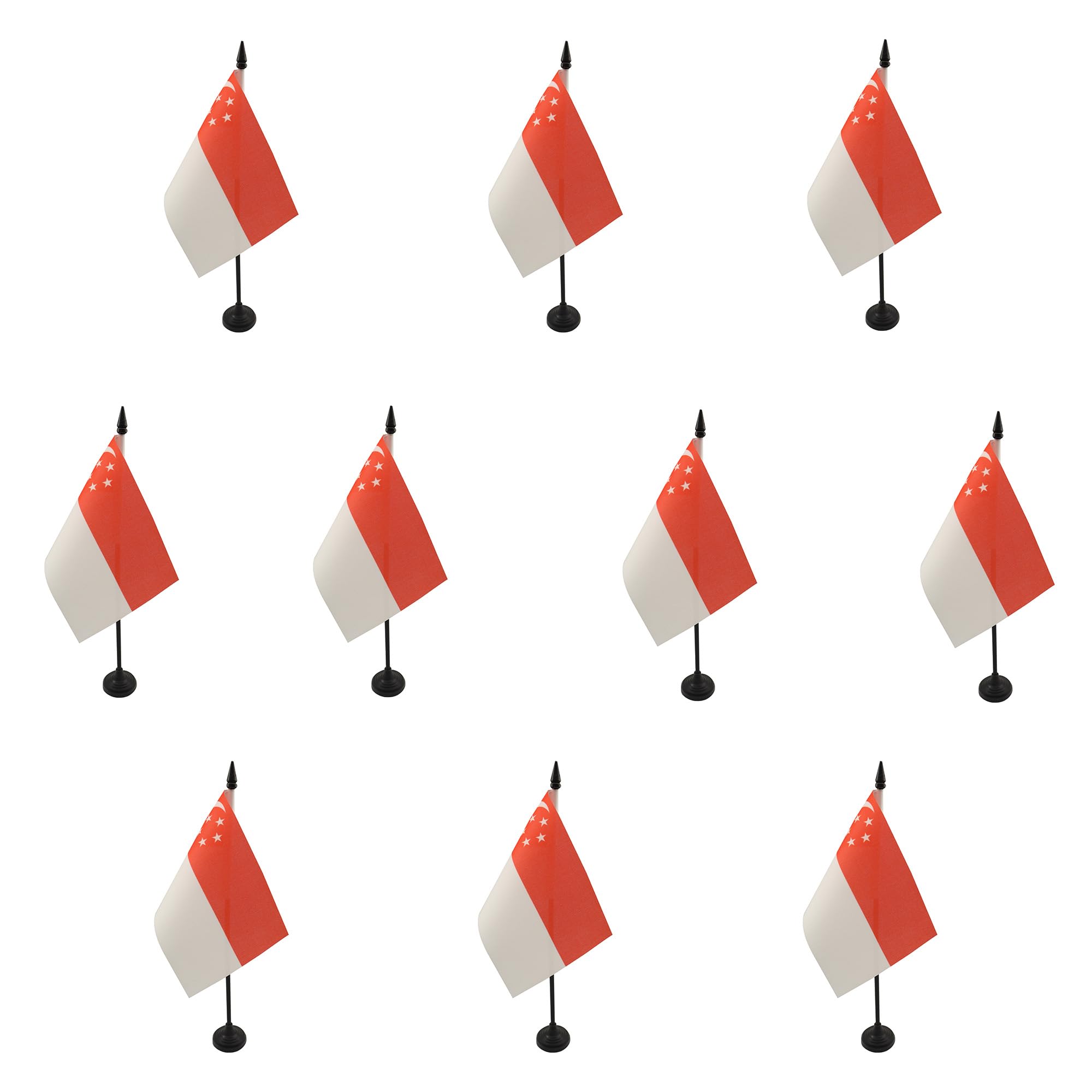 AZ FLAG - Set of 10 Singapore Table Flag 4'' x 6'' - 10 Small Singaporean Office Flags 100% Polyester 15 x 10 cm - Mini Desk Flag with 10'' Pole and Black Plastic Base