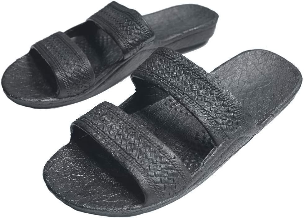 Hawaii Rubber Slide On Sandals | Flexible Double Strap Slippers | Waterproof Jandels | Black and Dark Brown (10 M US, Black)