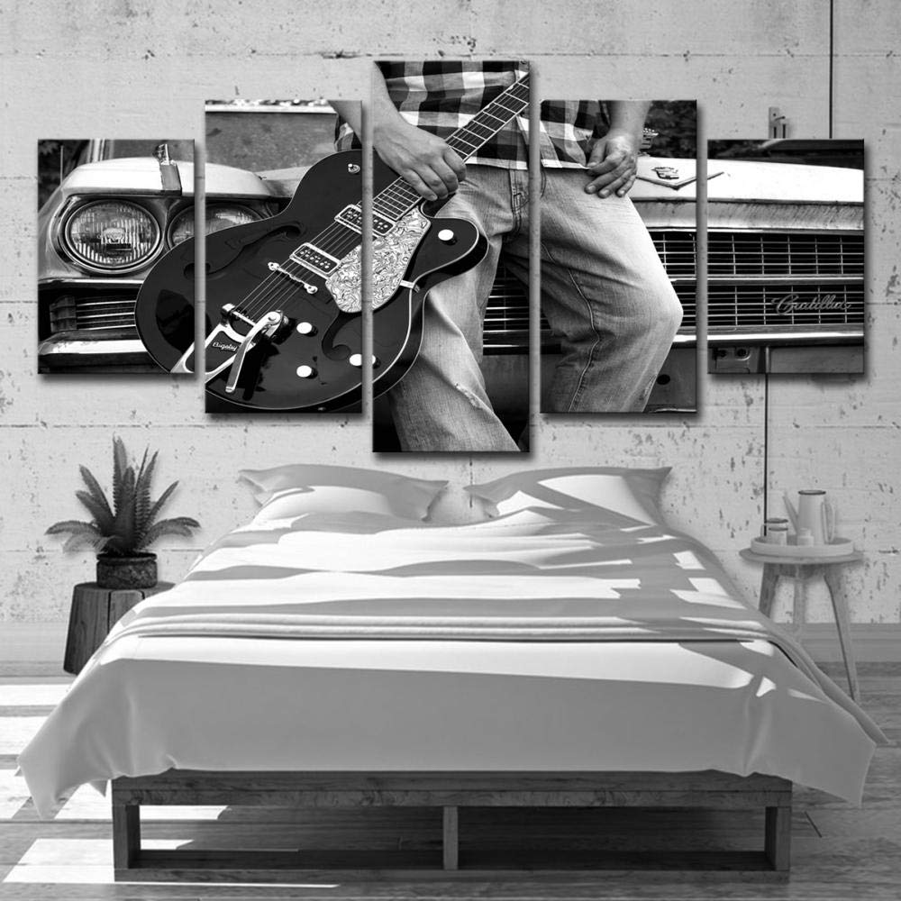 5 Panel Wall Art Pictures Violin Is Singing In Black And White World, Prints On Canvas 100X55Cm Wooden Frame Ready To Hang The Photo For Home Modern Decoration Wall Pictures Living Room Print Decor