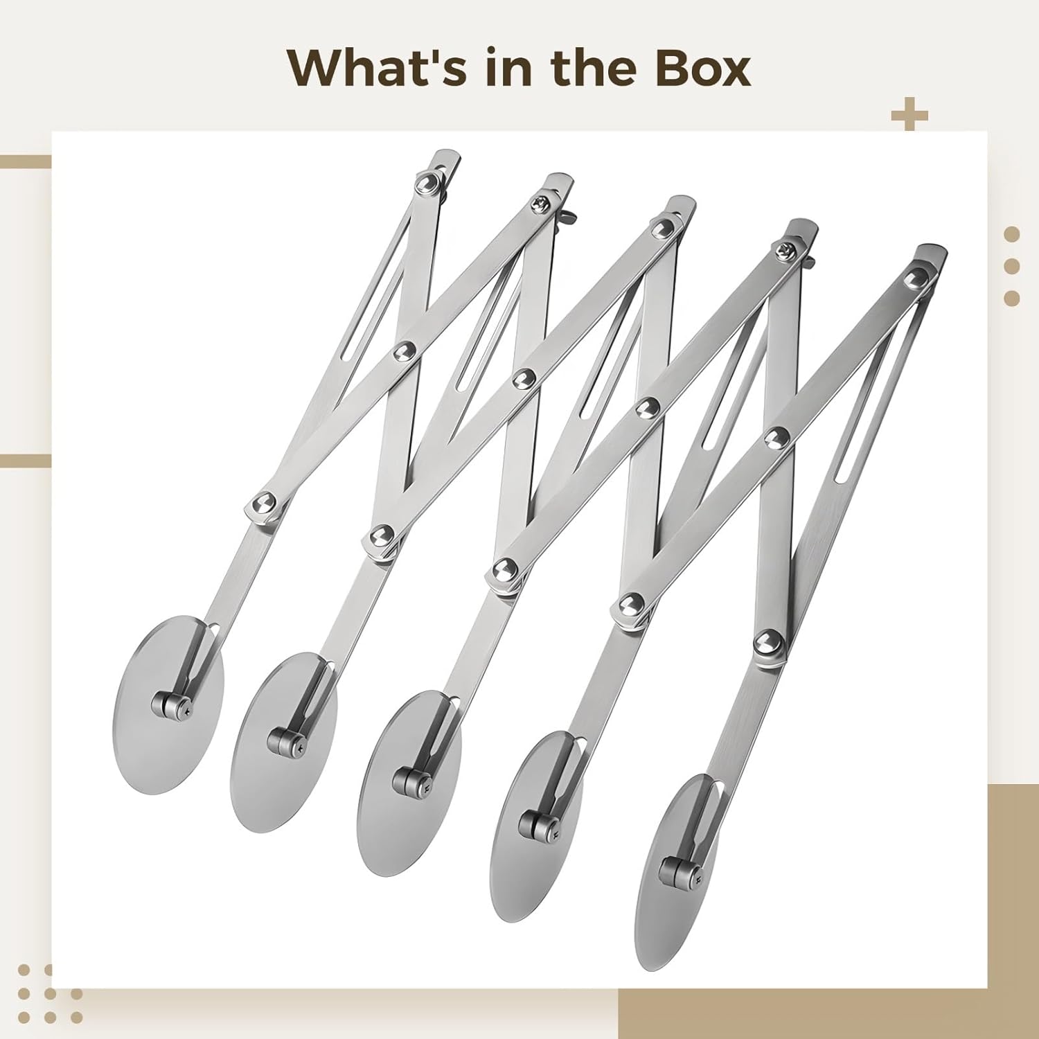 with Handle, Pro Pizza Cutter, Multi-Purpose Dough Slicer for Cookie, Stainless Steel Expandable Pastry Divider, 5-Wheel Roller, 9.6 Inches for Pro Baking, Pasta, Pie Crust, and Pizza